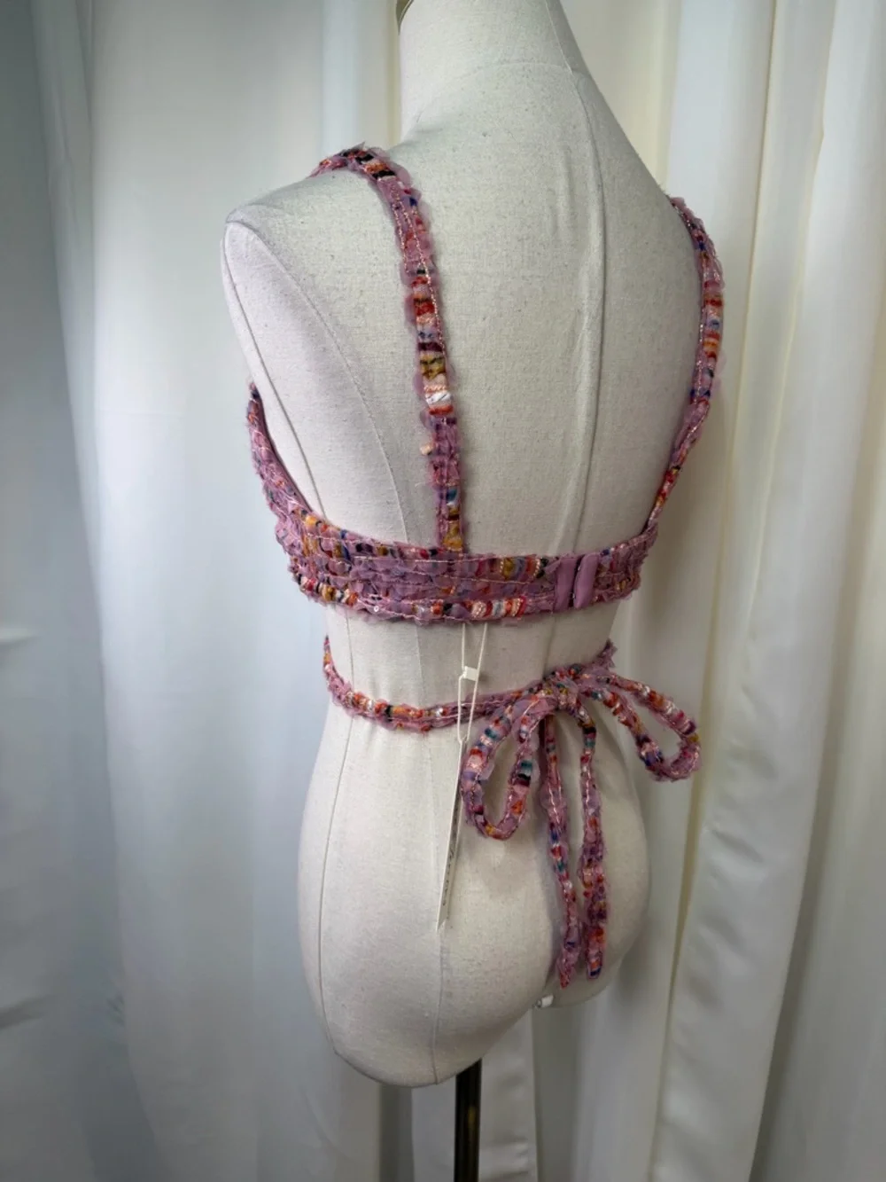 NWT For Love And Lemons ‘Dionne’ Bralette Top in Pink Multicolor Tweed Size M - Picture 11 of 16